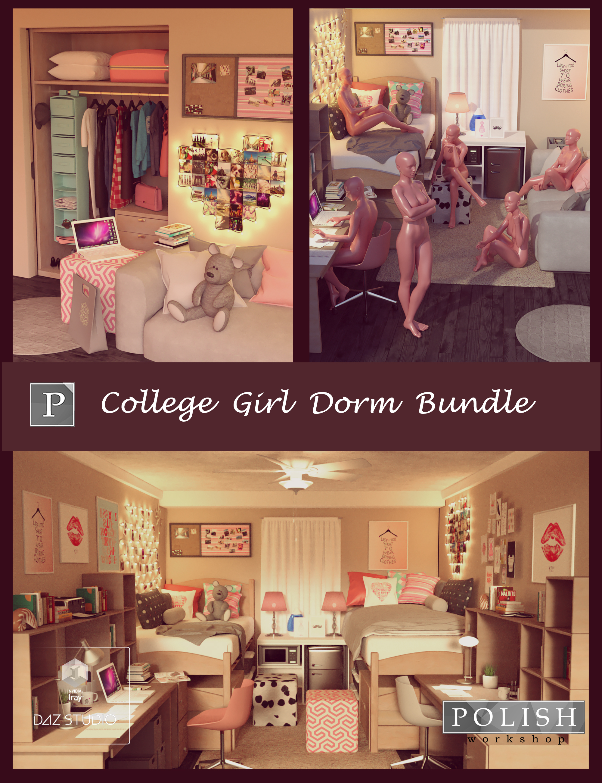 College Girl Dorm Bundle by: Polish, 3D Models by Daz 3D