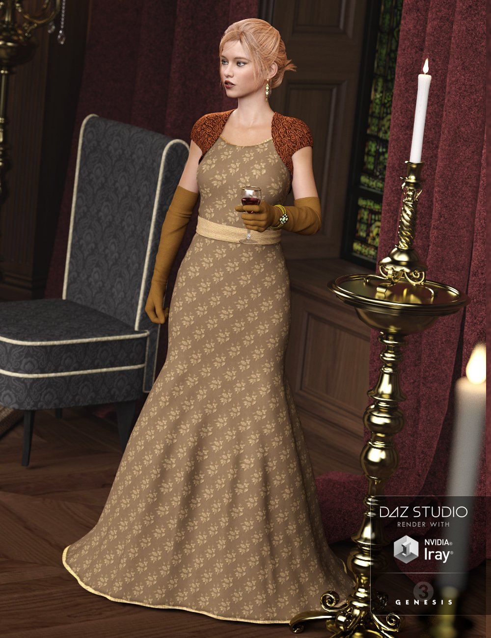 Evening Gown for Genesis 3 Female(s) by: JGreenleesPoisenedLily, 3D Models by Daz 3D