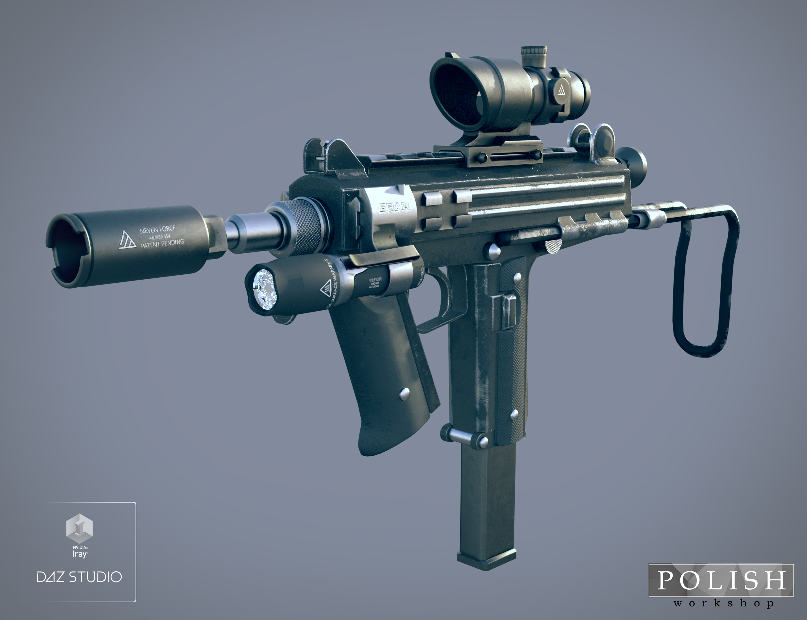 KJC Submachine Gun and Poses by: Polish, 3D Models by Daz 3D