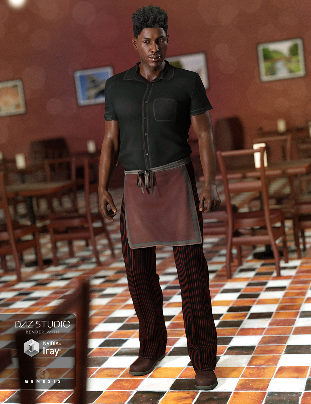 Restaurant Waiter Uniform for Genesis 3 Male(s) by: NikisatezArien, 3D Models by Daz 3D