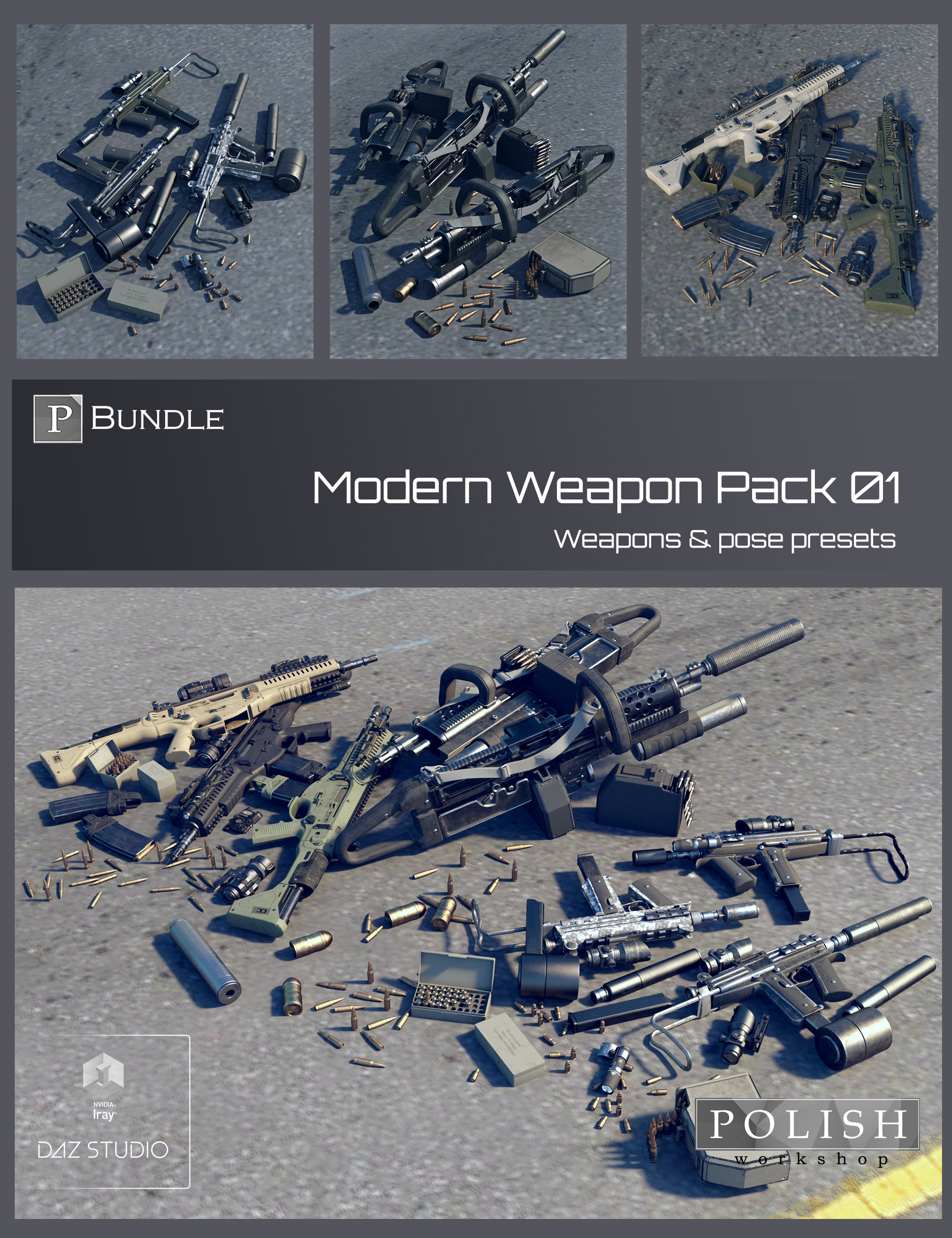 Modern Weapon Pack Bundle 01 by: Polish, 3D Models by Daz 3D