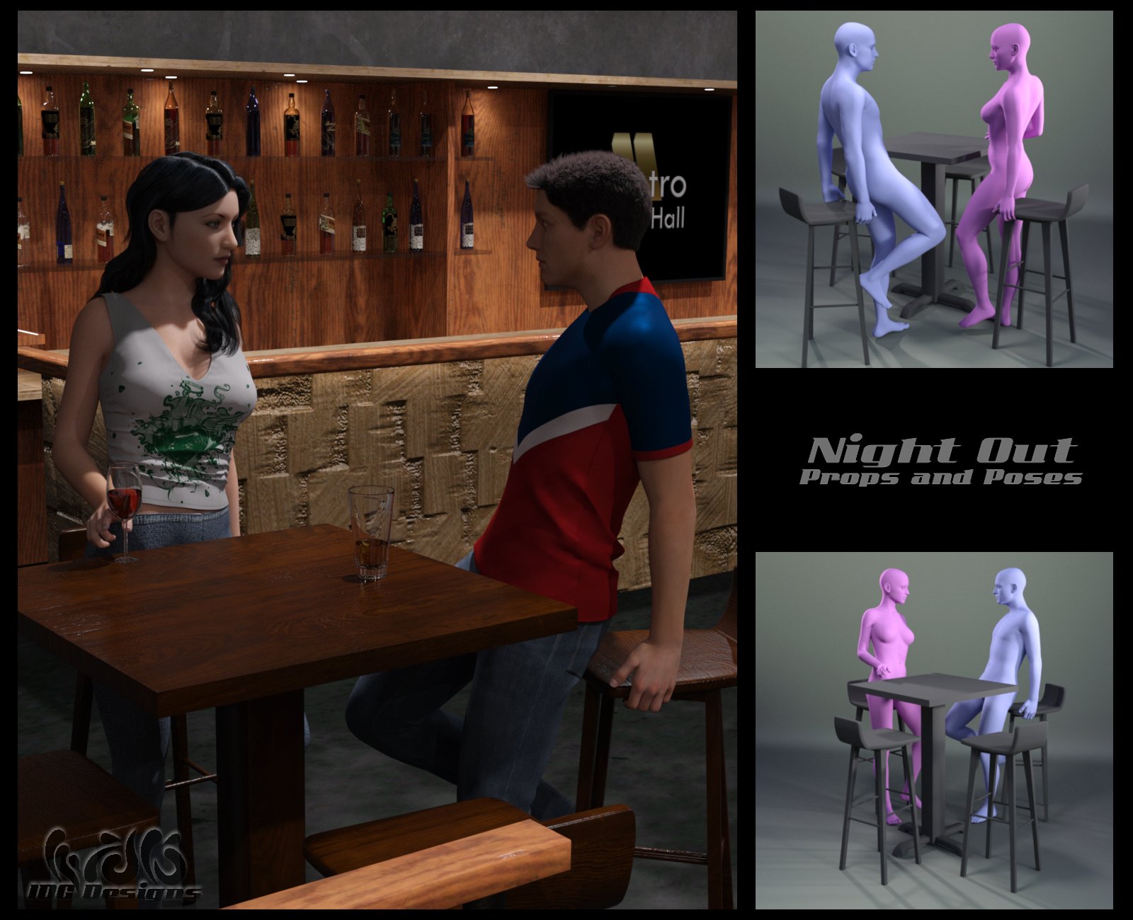 IDG Night Out Props and Poses by: IDG DesignsDestinysGardenInaneGlory, 3D Models by Daz 3D