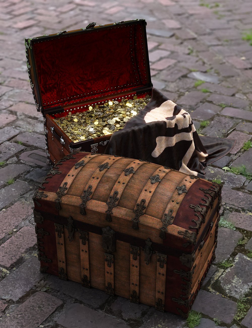 Pirate Treasure Chest, Coins and Flag by: Age of Armour, 3D Models by Daz 3D