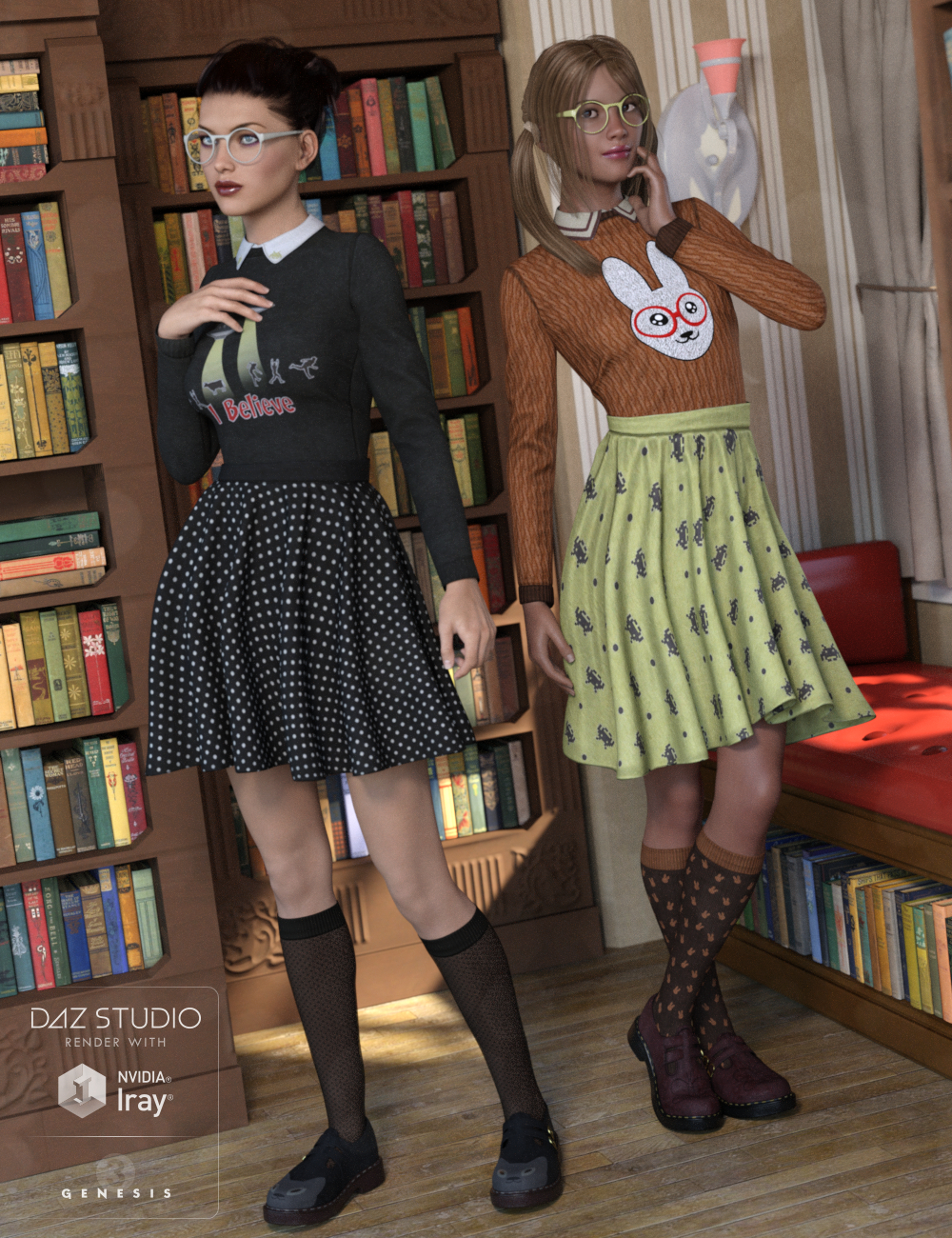 Nerdy Girl Outfit Textures by: Luthbellina, 3D Models by Daz 3D