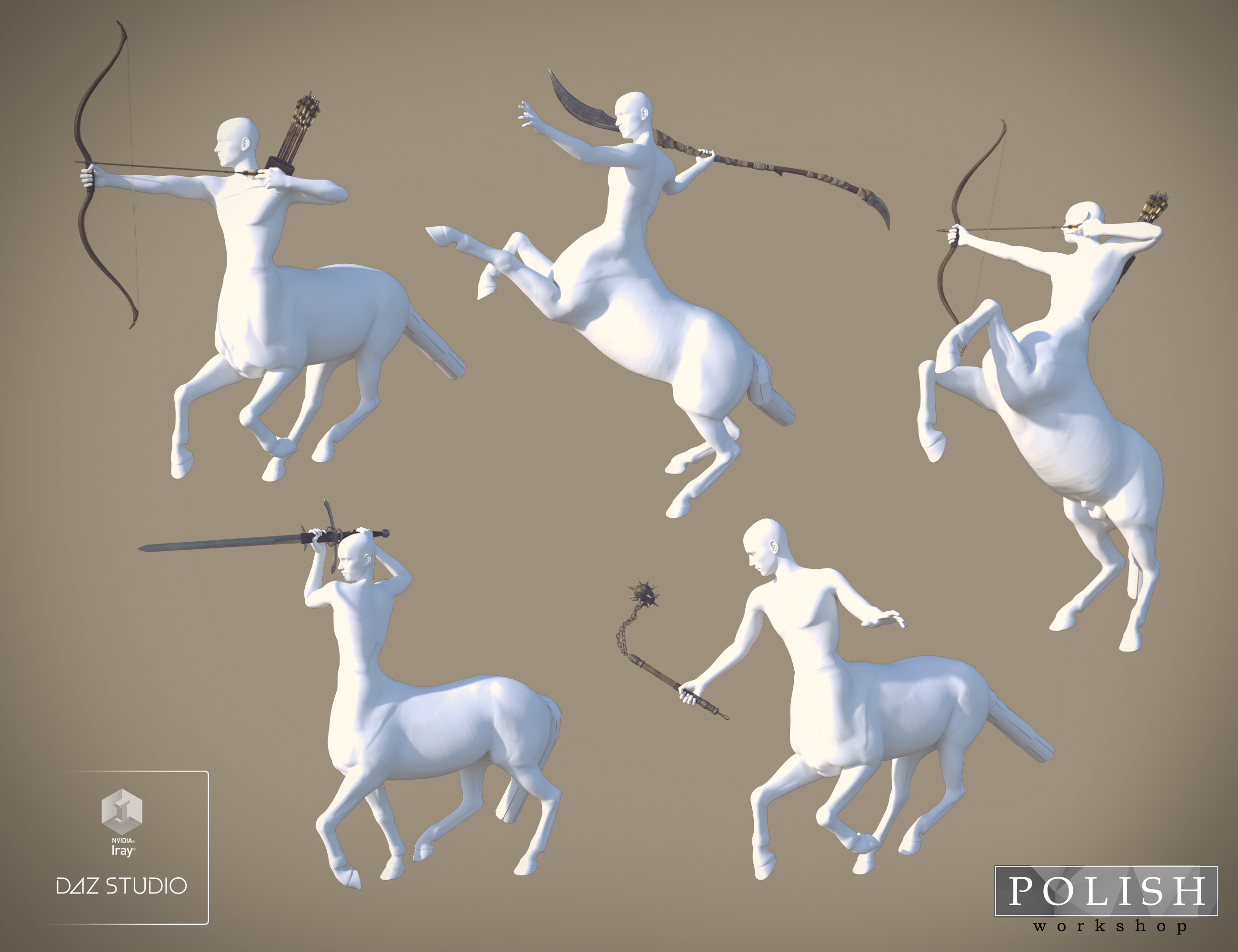 Centaur 7 Weapons and Poses for Genesis 3 and 8 Male(s) and Female(s) by: Polish, 3D Models by Daz 3D