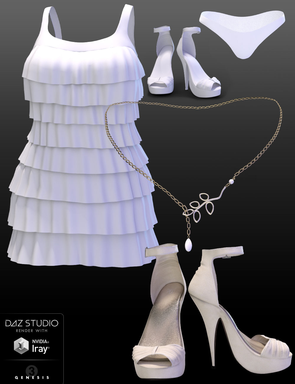 Tiered Lace Outfit for Genesis 3 Female(s) by: WildDesignsJessaii, 3D Models by Daz 3D