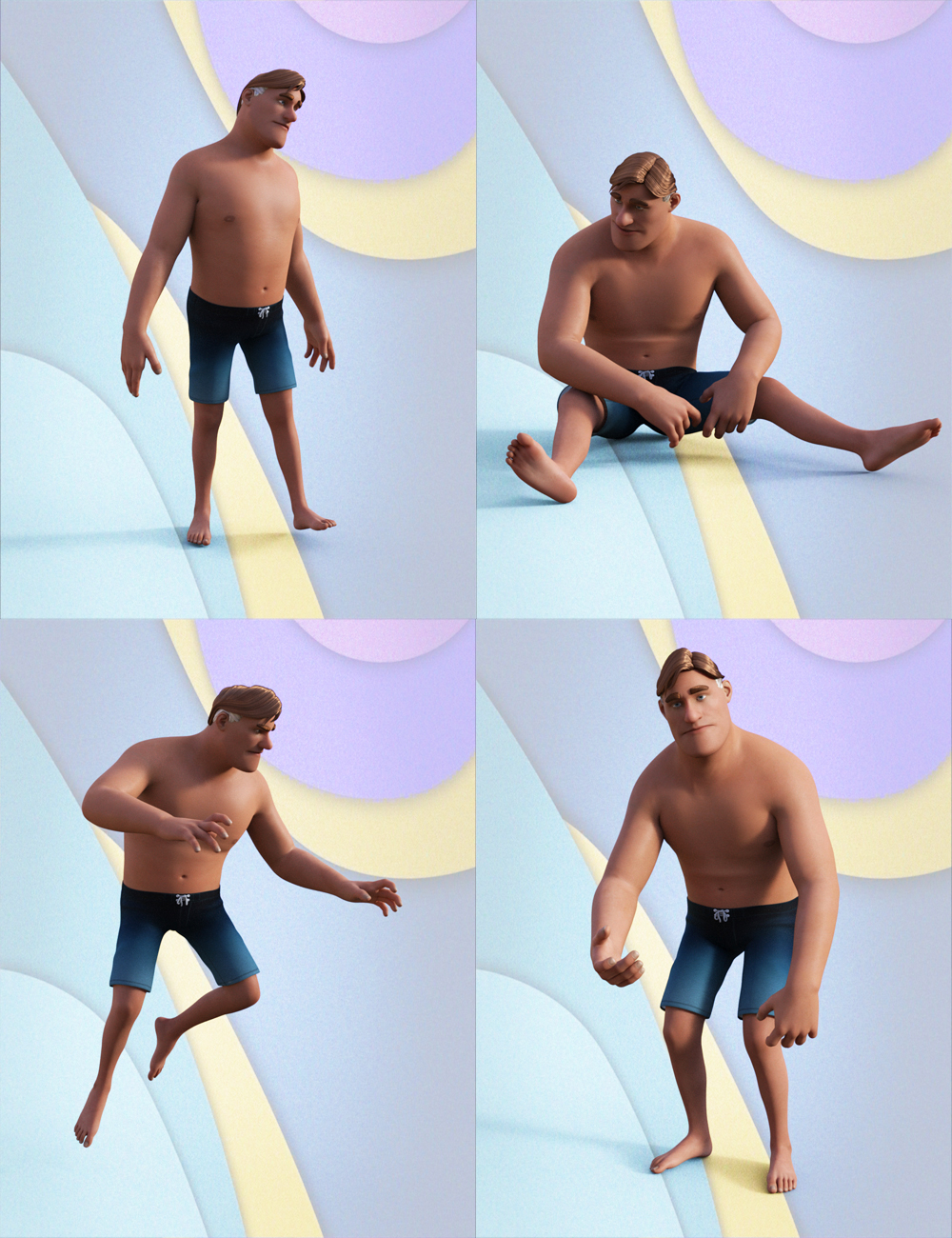 Multi-Man Basic Poses by: Muscleman, 3D Models by Daz 3D