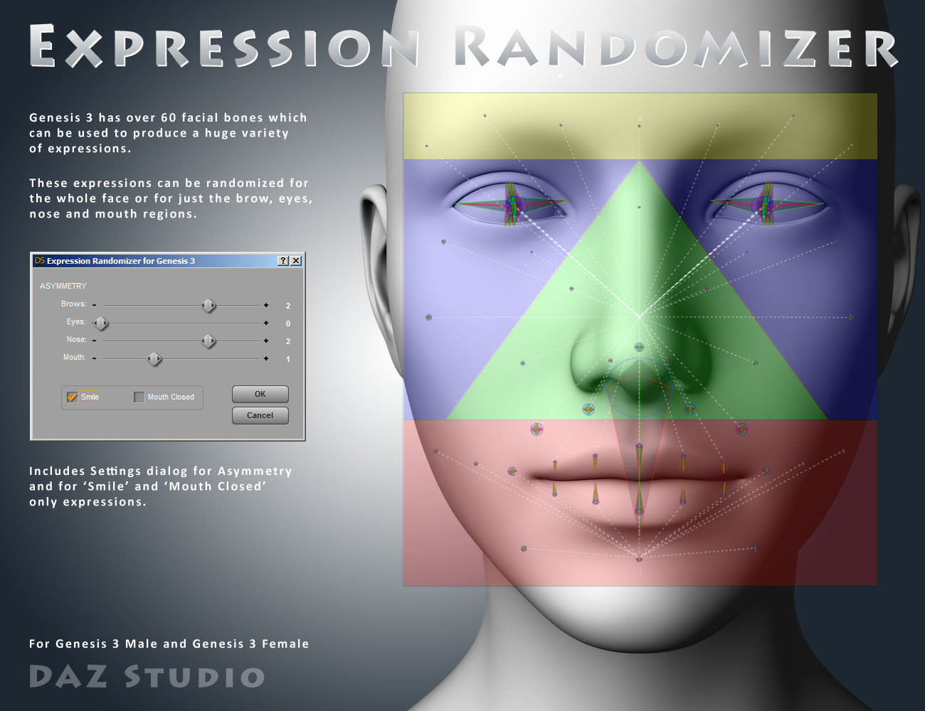 Expression Randomizer for Genesis 3 by: Cayman Studios, 3D Models by Daz 3D