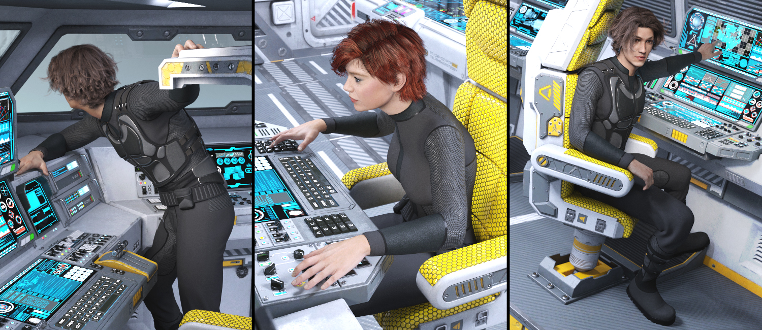 Sci-fi Cockpit Interior Poses by: Three Wishes, 3D Models by Daz 3D