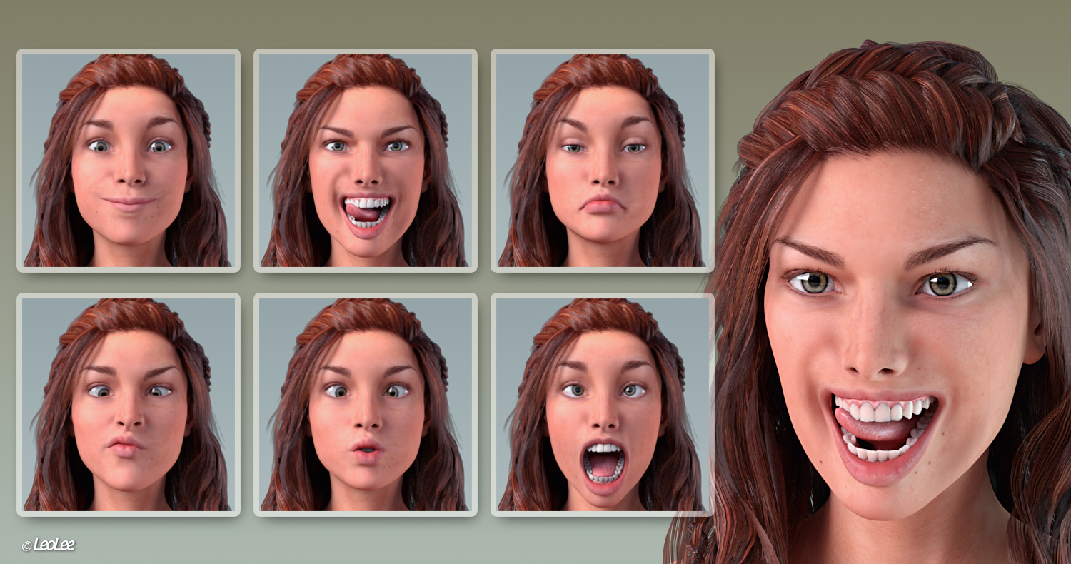 Grimaces - Dialable & One-Click Expressions for Genesis 3 Female by: Leo Lee, 3D Models by Daz 3D