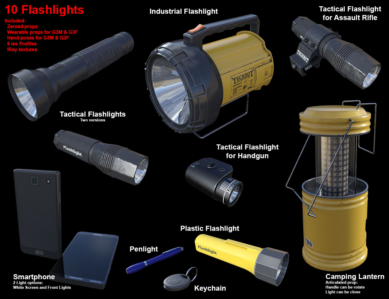 Flashlights Set by: ile-avalon, 3D Models by Daz 3D
