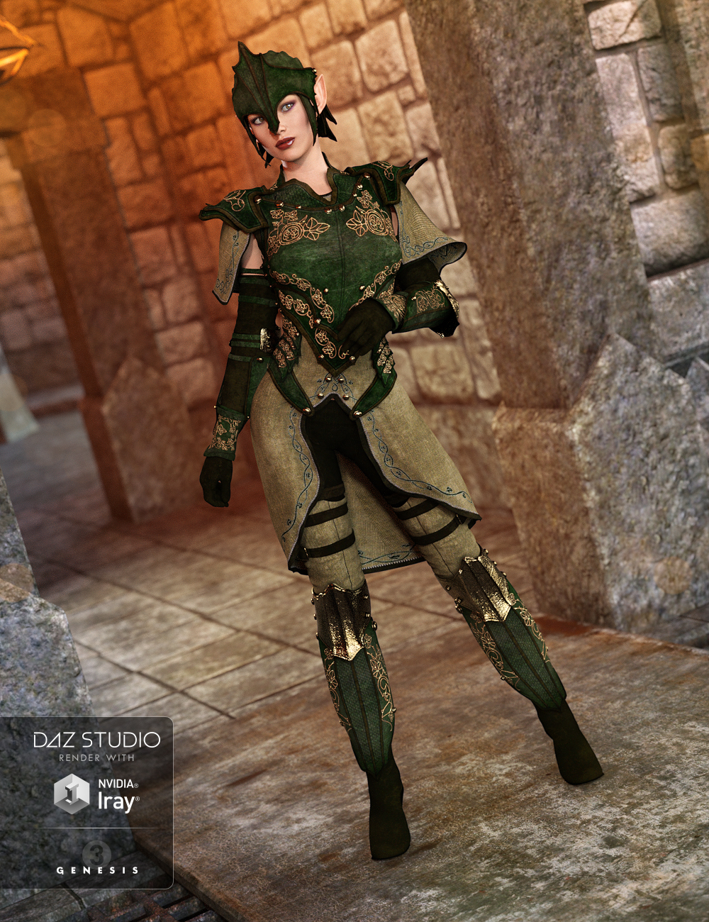 Elven Knight Armor for Genesis 3 Female(s) by: Barbara BrundonDirtyFairyUmblefugly, 3D Models by Daz 3D