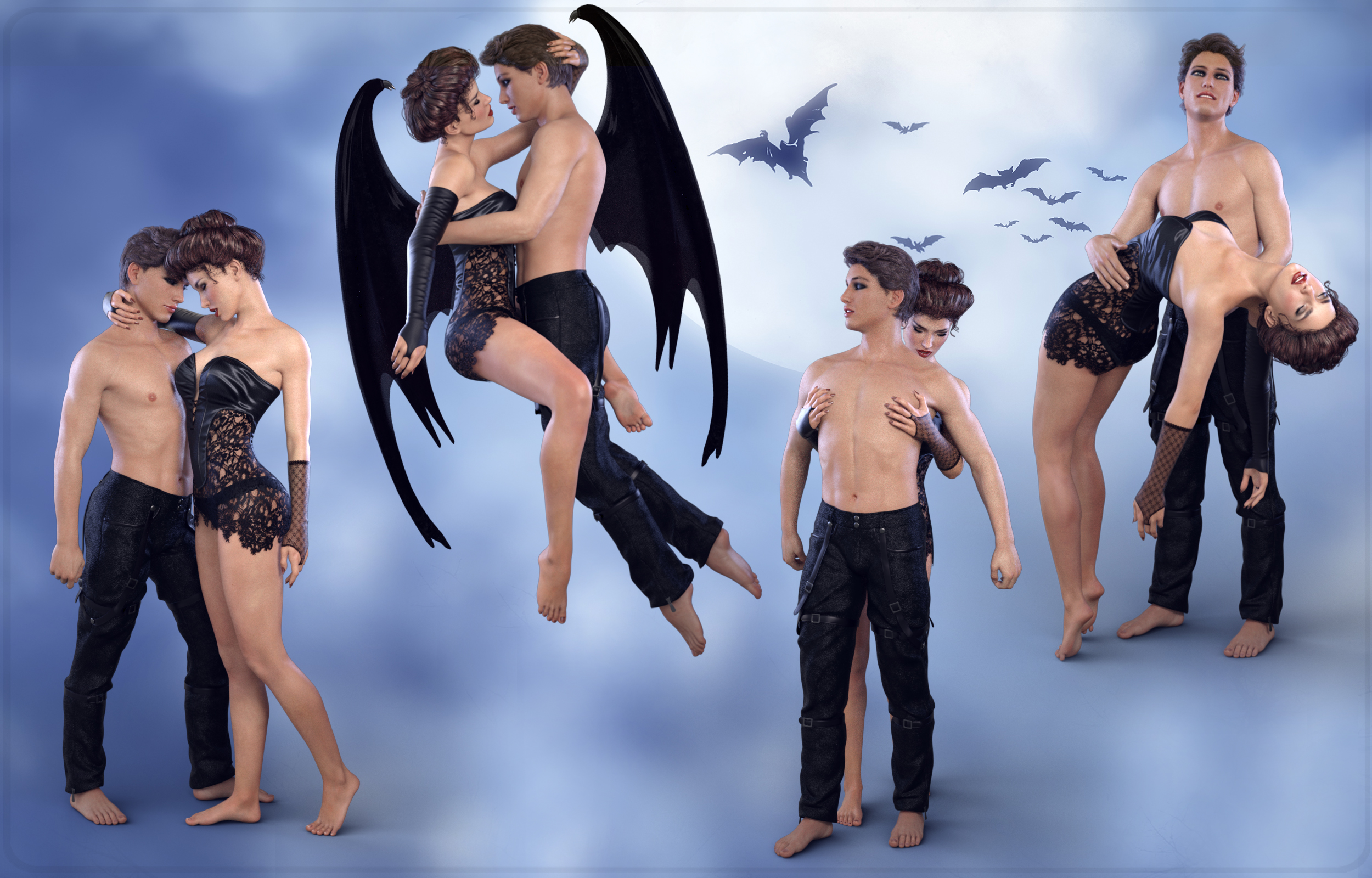 Z In the Shadow Of Love - Romantic Couple Poses for Genesis 3 Male(s) and Female(s) by: Zeddicuss, 3D Models by Daz 3D