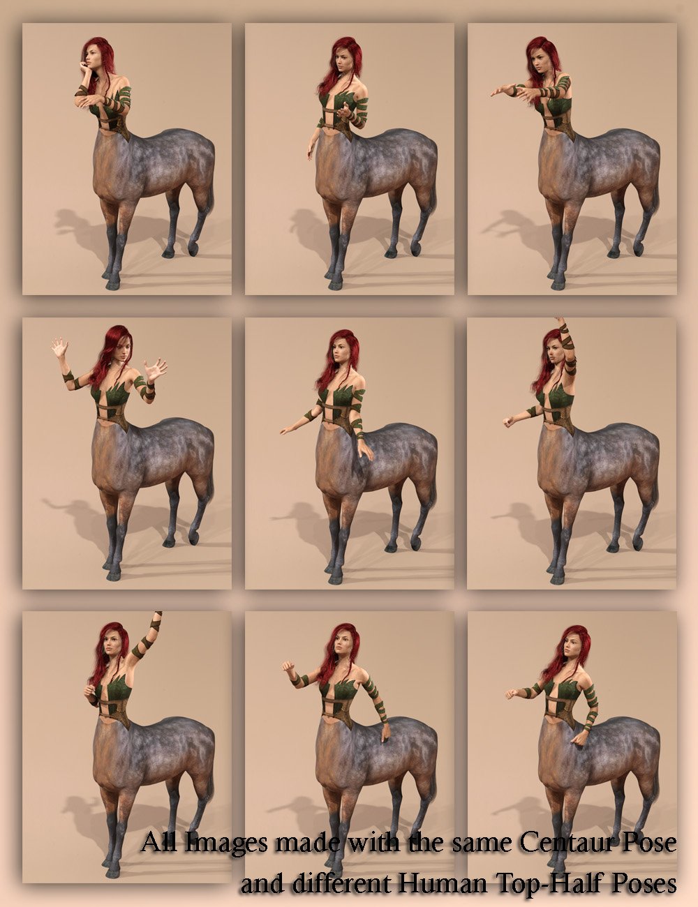 Essential Poses for Centaur 7 Female by: RiverSoft Art, 3D Models by Daz 3D