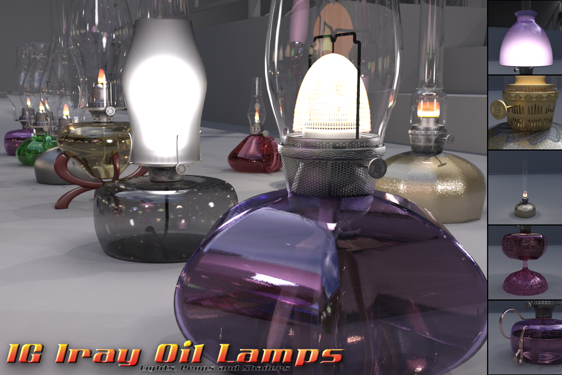 IG Iray Oil Lamps by: IDG DesignsInaneGlory, 3D Models by Daz 3D