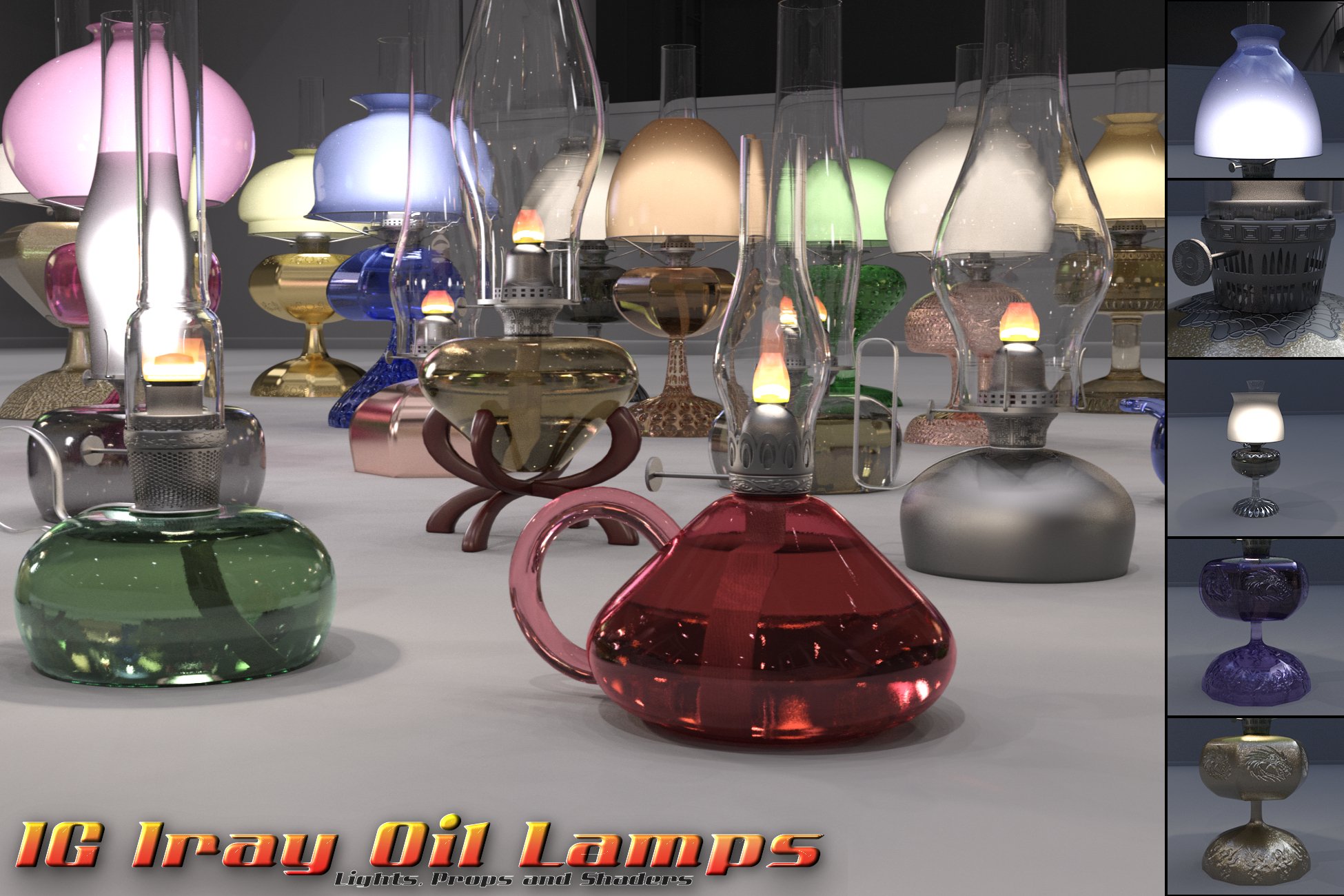 IG Iray Oil Lamps by: IDG DesignsInaneGlory, 3D Models by Daz 3D
