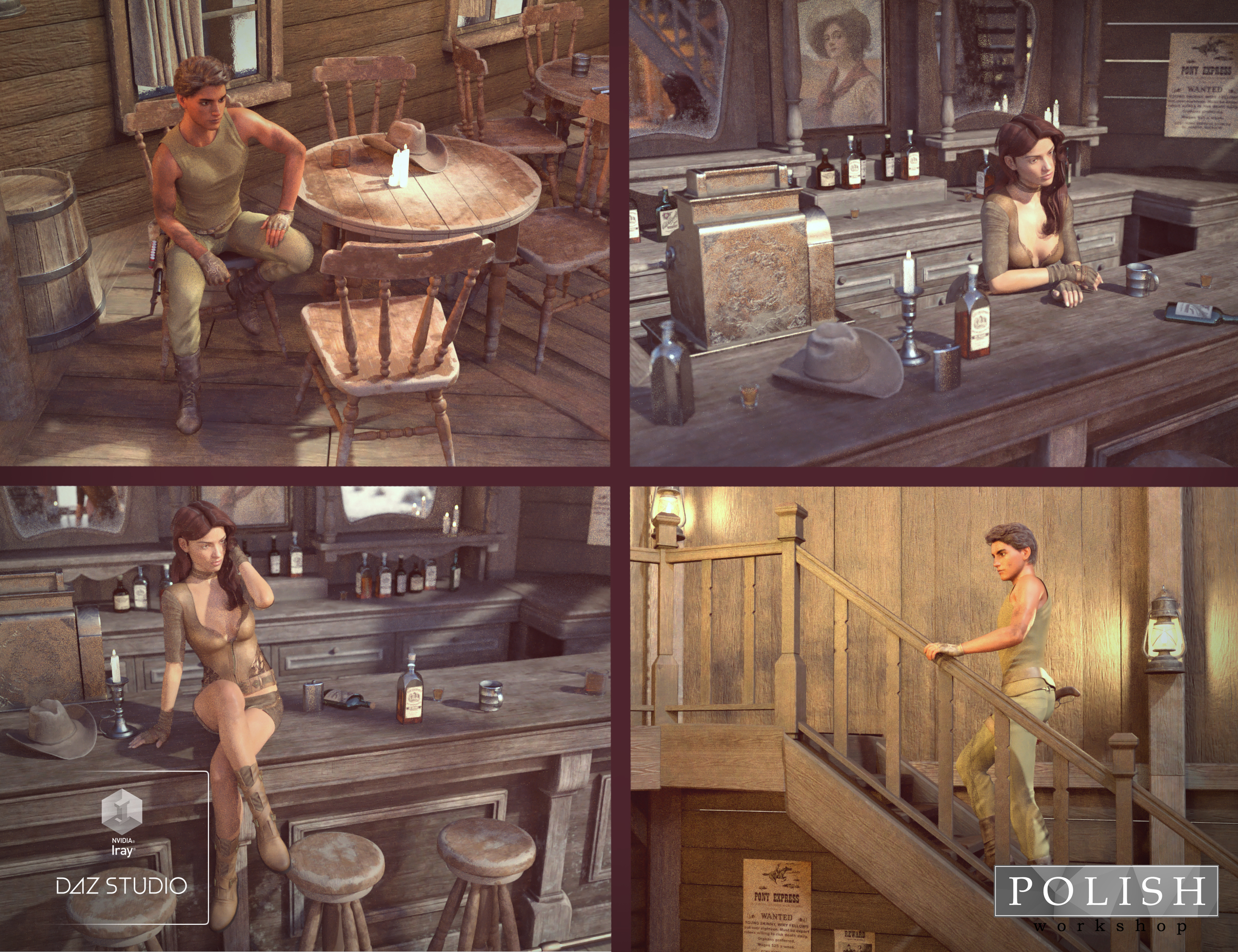 Western Saloon Poses for Genesis 3 Male and Female by: Polish, 3D Models by Daz 3D