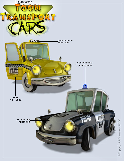 Toon Transport - Cars by: 3D Universe, 3D Models by Daz 3D