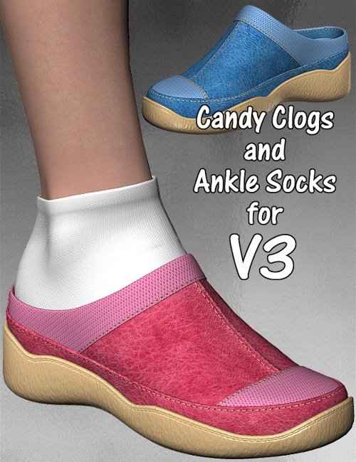 Candy Clogs & Ankle Socks for V3 by: idler168, 3D Models by Daz 3D