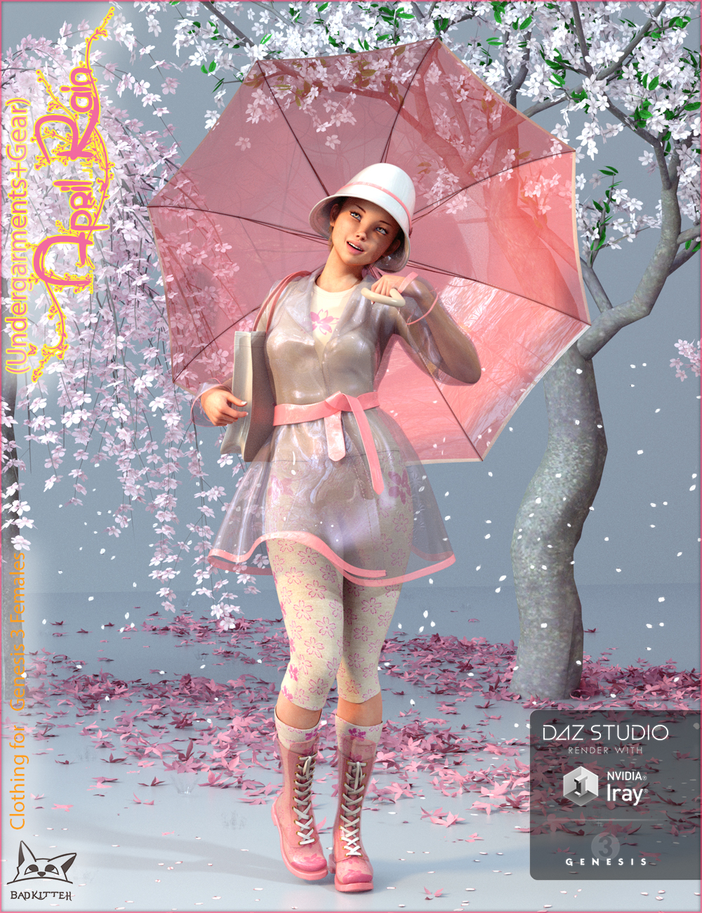 April Rain Gear for Genesis 3 Female(s) by: BadKitteh Co, 3D Models by Daz 3D