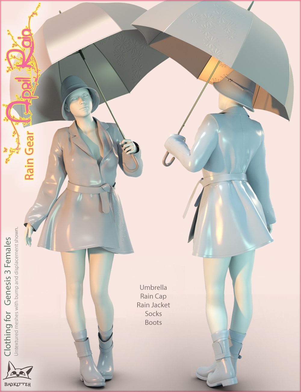 April Rain Gear for Genesis 3 Female(s) by: BadKitteh Co, 3D Models by Daz 3D
