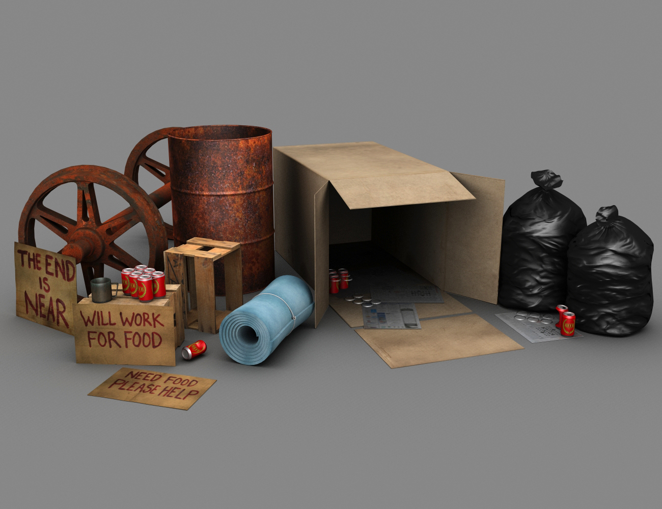 Hobo Scene Props by: hypnagogia, 3D Models by Daz 3D
