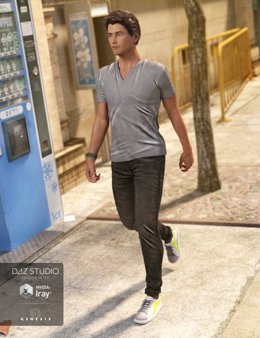V-Neck T-Shirt and Jeans Outfit for Genesis 3 Male(s) by: NikisatezShox-Design, 3D Models by Daz 3D