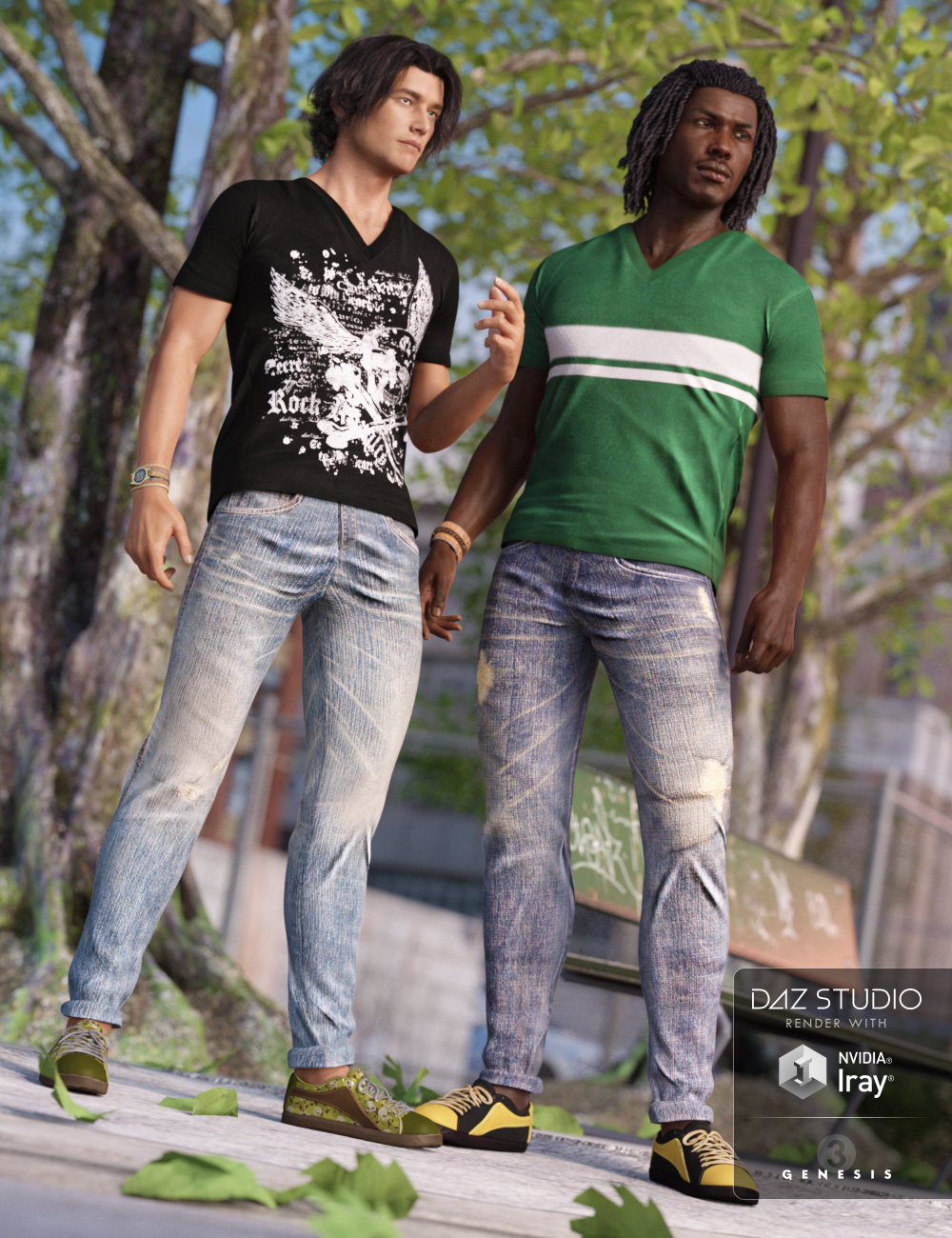 V-Neck T-Shirt and Jeans Outfit Textures by: Shox-Design, 3D Models by Daz 3D