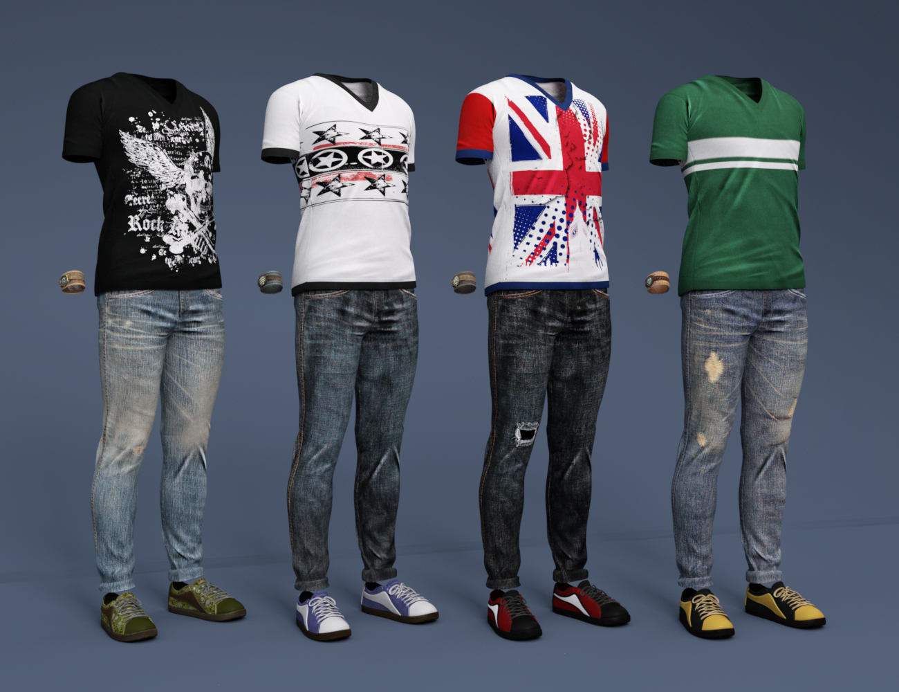 V-Neck T-Shirt and Jeans Outfit Textures by: Shox-Design, 3D Models by Daz 3D