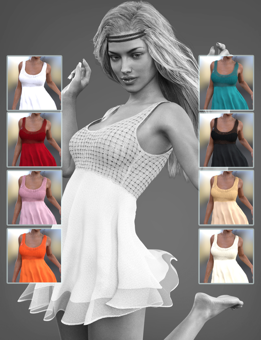 X-Fashion Crochet Dress for Genesis 3 Female(s) by: xtrart-3d, 3D Models by Daz 3D
