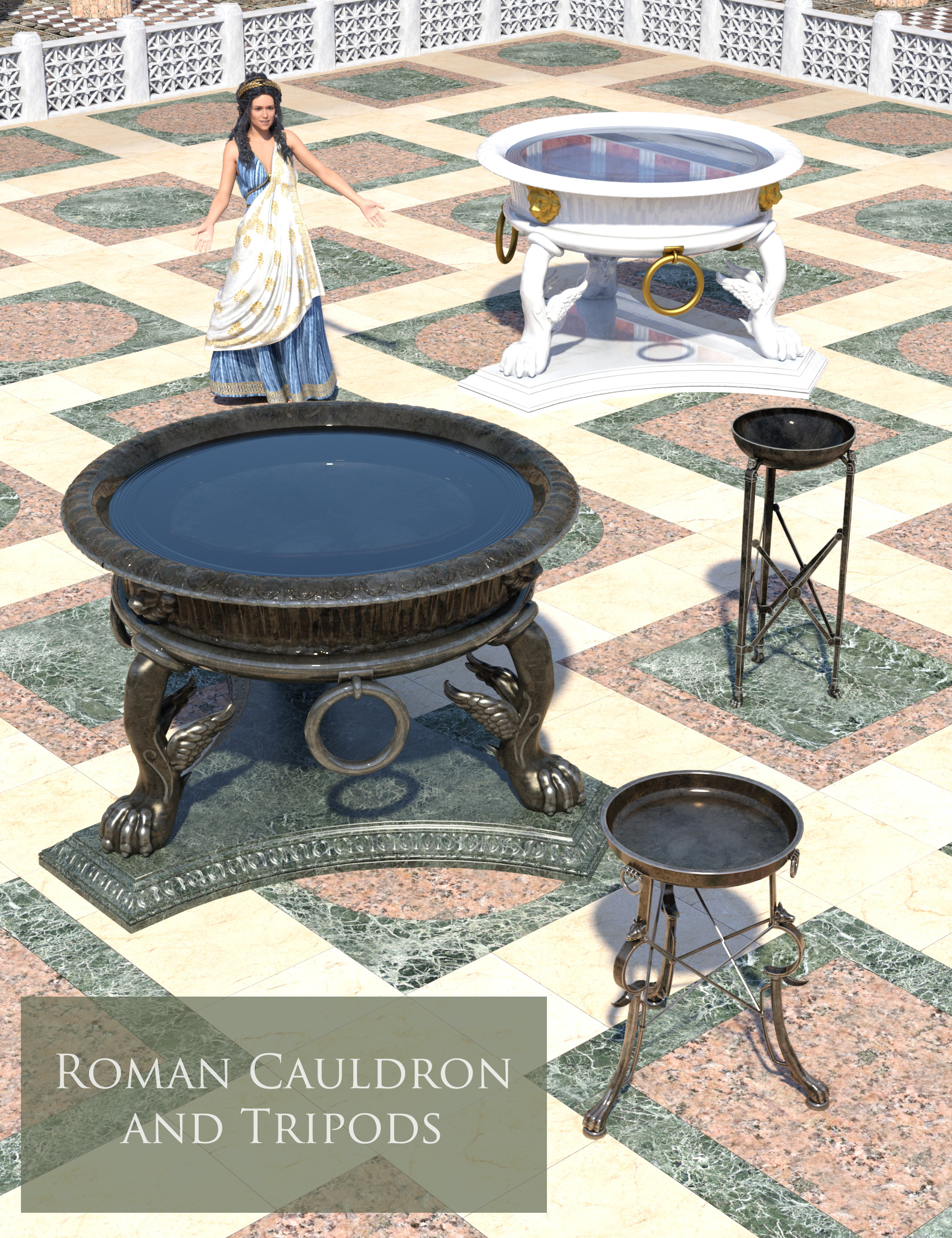 Roman Cauldron and Tripods by: KRAIG, 3D Models by Daz 3D