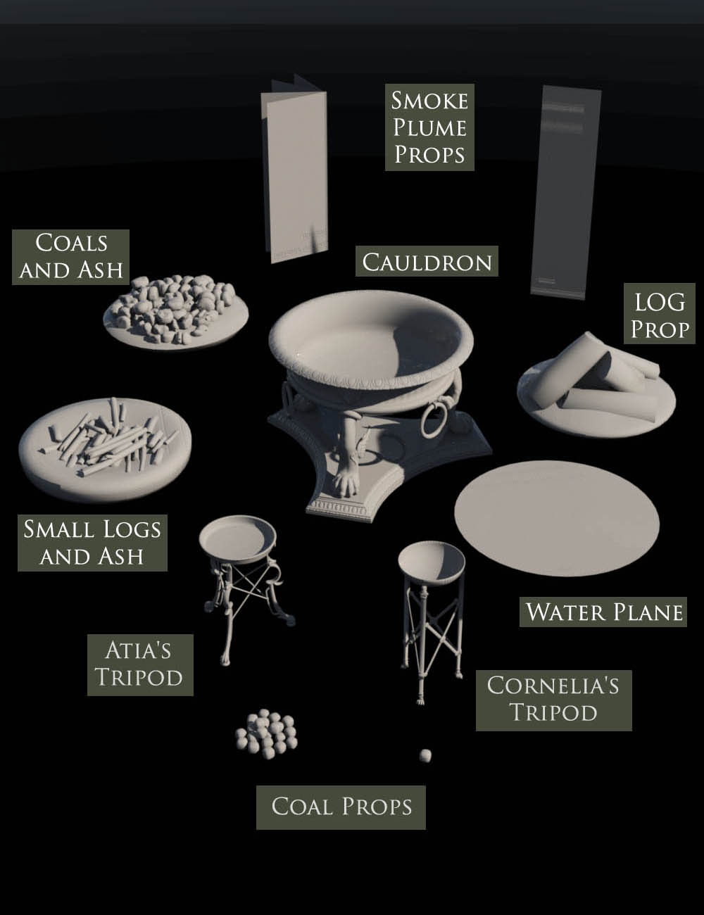 Roman Cauldron and Tripods by: KRAIG, 3D Models by Daz 3D