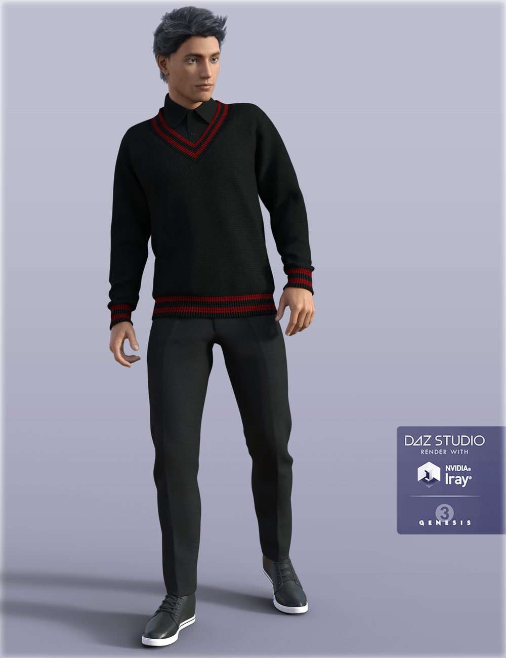 H&C V-Neck Sweater Outfit for Genesis 3 Male(s) by: IH Kang, 3D Models by Daz 3D