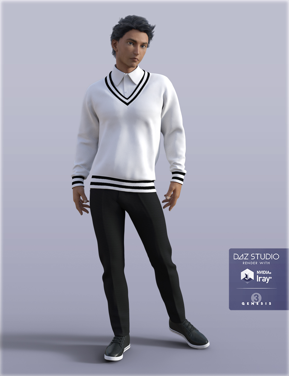 H&C V-Neck Sweater Outfit for Genesis 3 Male(s) by: IH Kang, 3D Models by Daz 3D