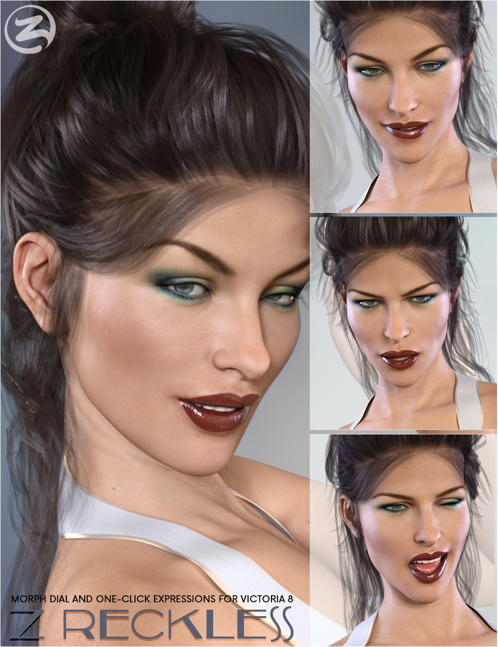 Z Reckless - Dialable and One-Click Expressions for Victoria 8 by: Zeddicuss, 3D Models by Daz 3D