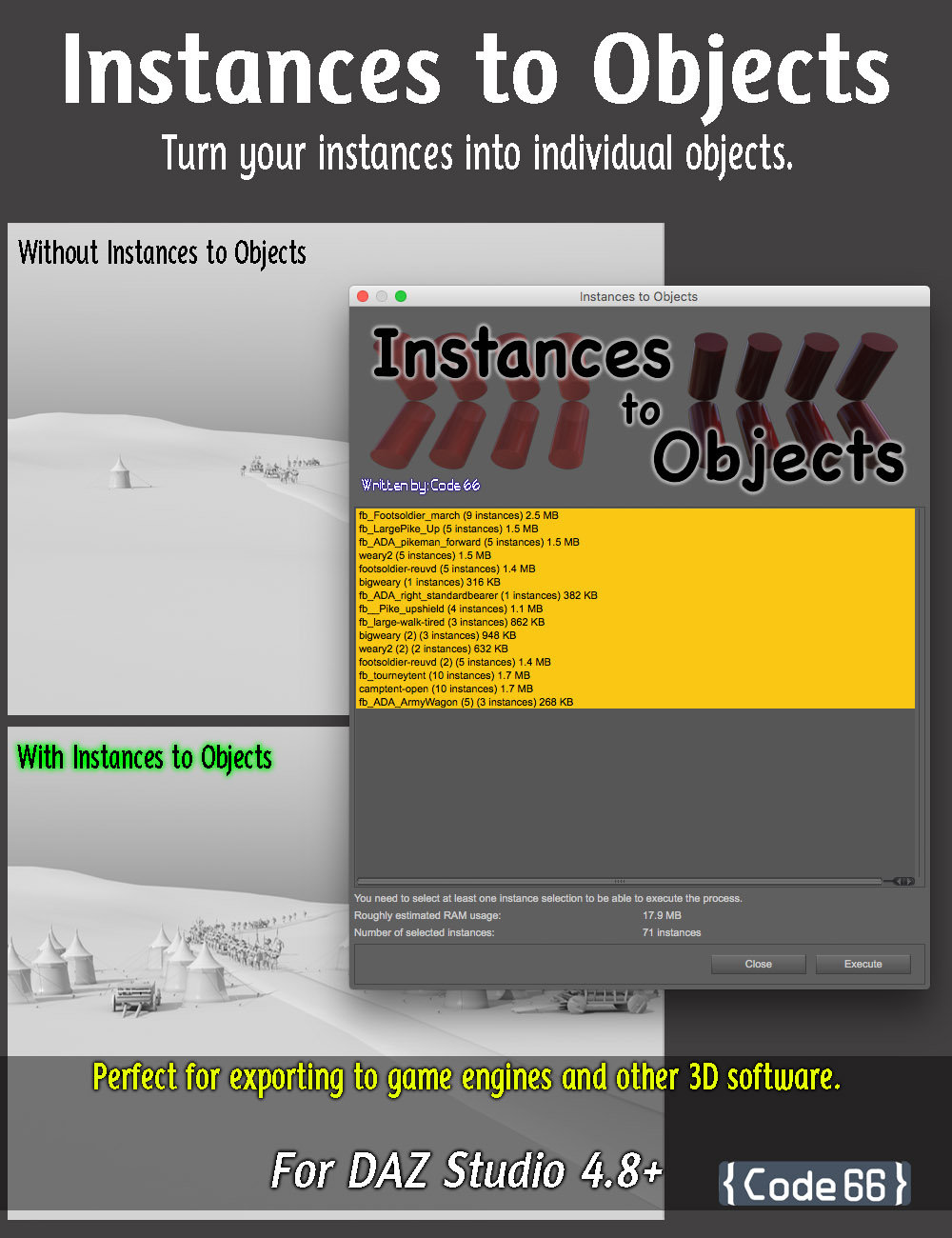 Instances to Objects by: Code 66, 3D Models by Daz 3D