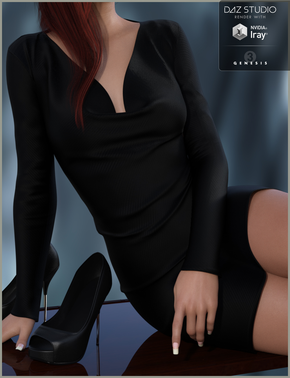 Cowl Neck Dress and Heels for Genesis 3 Female(s) by: Nikisatez, 3D Models by Daz 3D