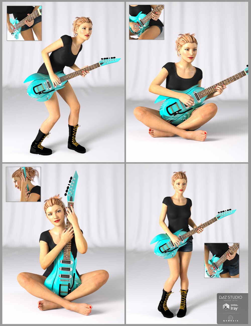 The Stellacaster Guitar and Poses for Genesis 3 by: NaviTd3d, 3D Models by Daz 3D