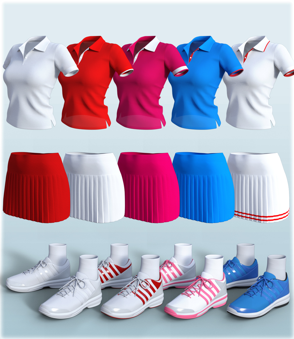 H&C Tennis Wear Set for Genesis 3 Female(s) by: IH Kang, 3D Models by Daz 3D