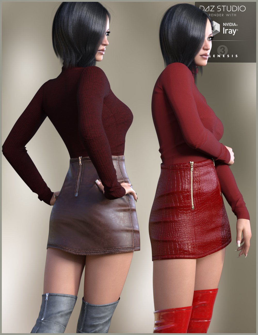 Leather Skirt Outfit for Genesis 3 Female(s) by: Nikisatez, 3D Models by Daz 3D