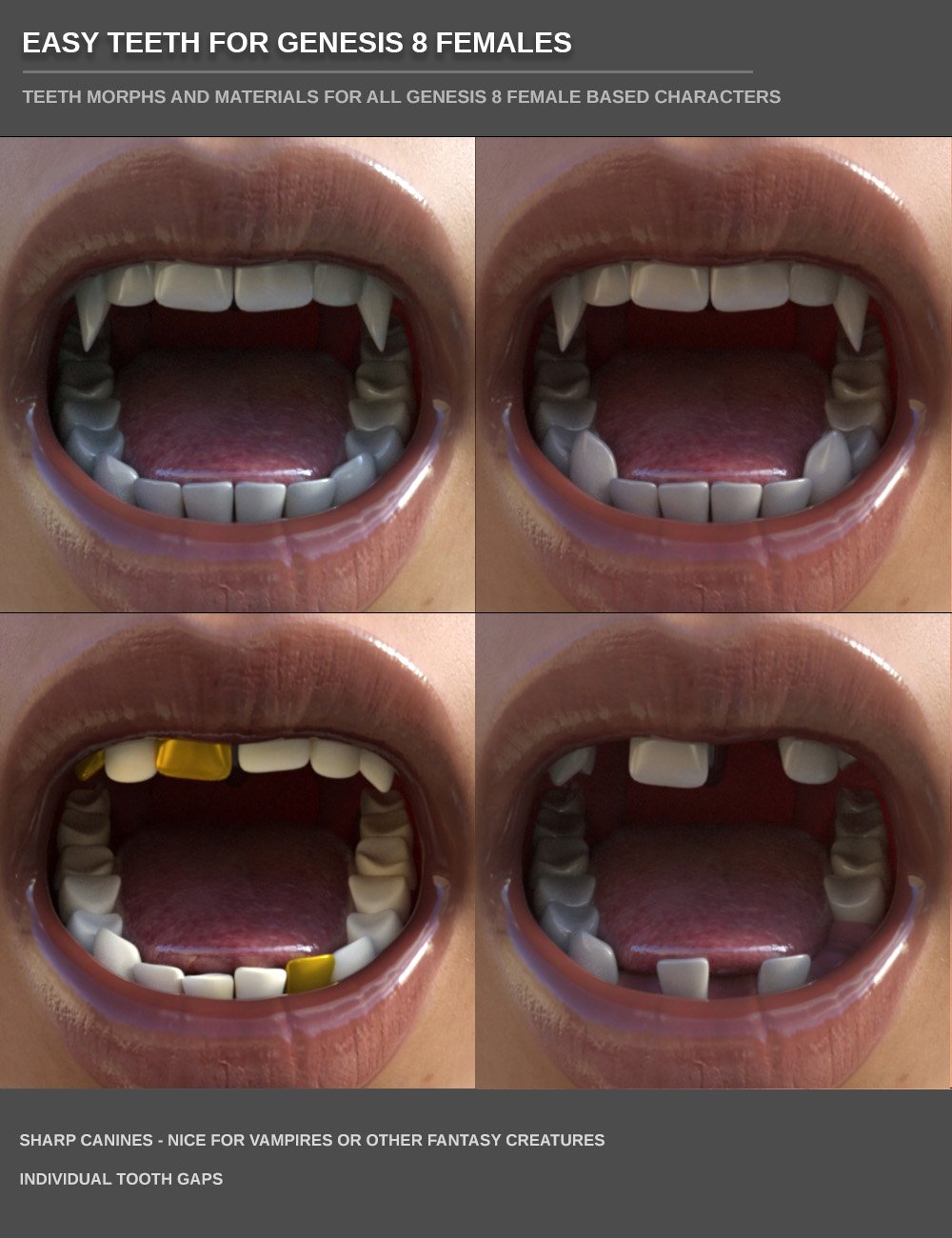 Easy Teeth for Genesis 8 Female(s) and Merchant Resource by: SF-Design, 3D Models by Daz 3D