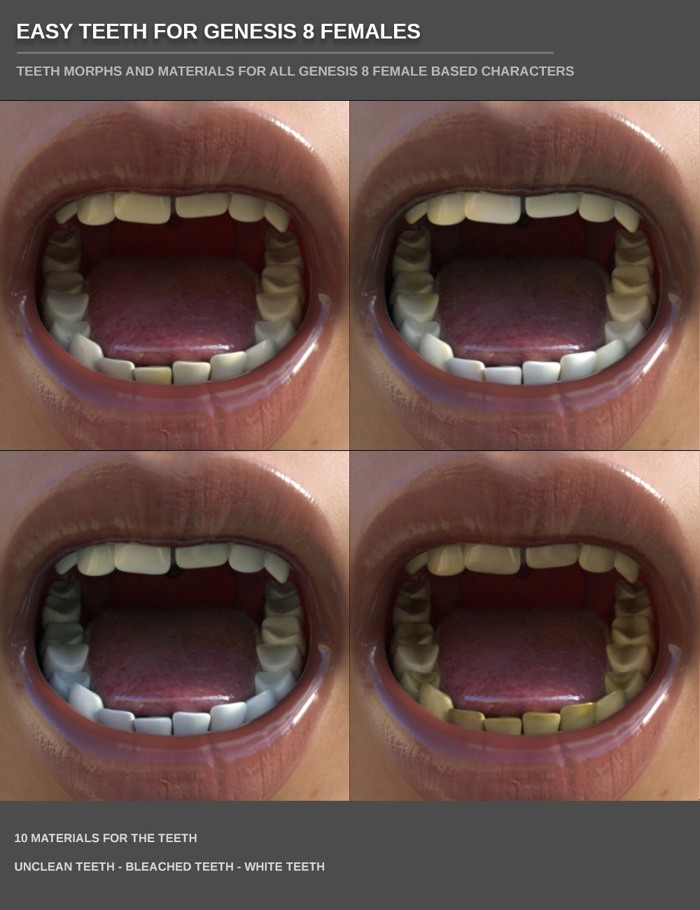 Easy Teeth for Genesis 8 Female(s) and Merchant Resource by: SF-Design, 3D Models by Daz 3D