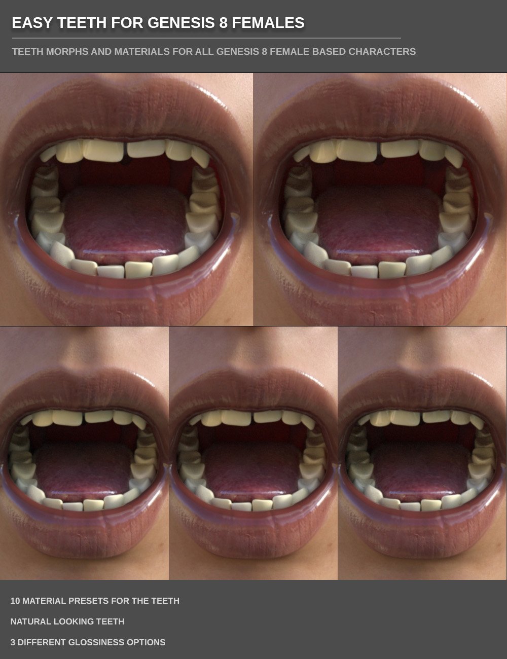 Easy Teeth for Genesis 8 Female(s) and Merchant Resource Easy Teeth for Genesis 8 Female(s) and Merchant Resource by: SF-Design, 3D Models by Daz 3D