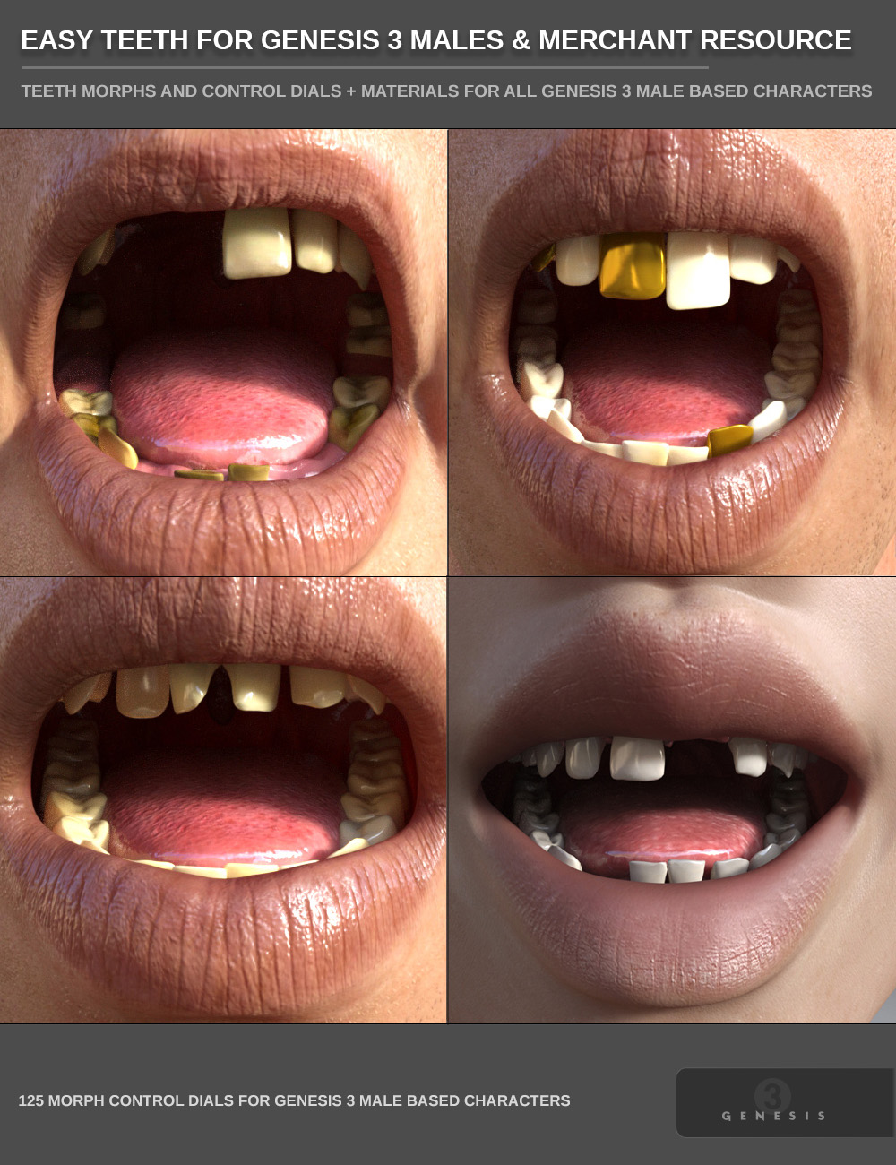 Easy Teeth for Genesis 3 Male(s) and Merchant Resource by: SF-Design, 3D Models by Daz 3D