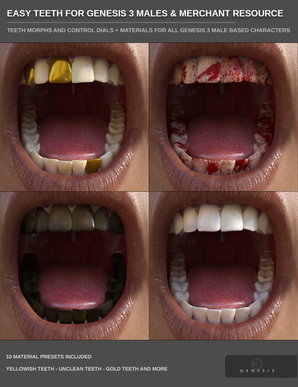 Easy Teeth for Genesis 3 Male(s) and Merchant Resource Easy Teeth for Genesis 3 Male(s) and Merchant Resource by: SF-Design, 3D Models by Daz 3D