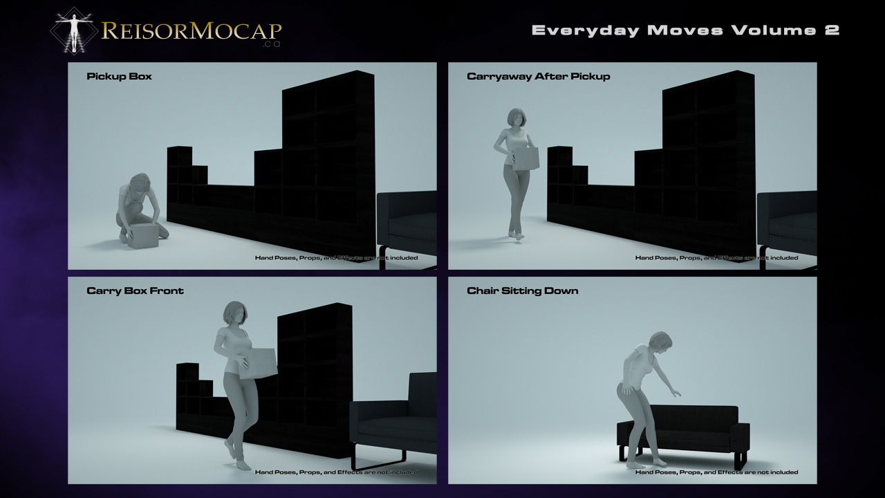 Everyday Moves Volume 2 - Everyday Animations and Aniblocks for Genesis 2 and 3 by: Reisormocap, 3D Models by Daz 3D