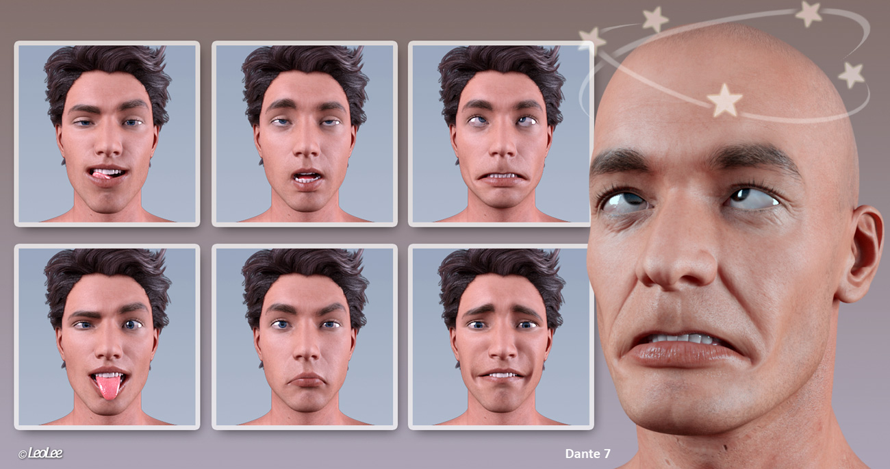 Grimaces - Dialable & One-Click Expressions for Genesis 3 Male by: Leo Lee, 3D Models by Daz 3D
