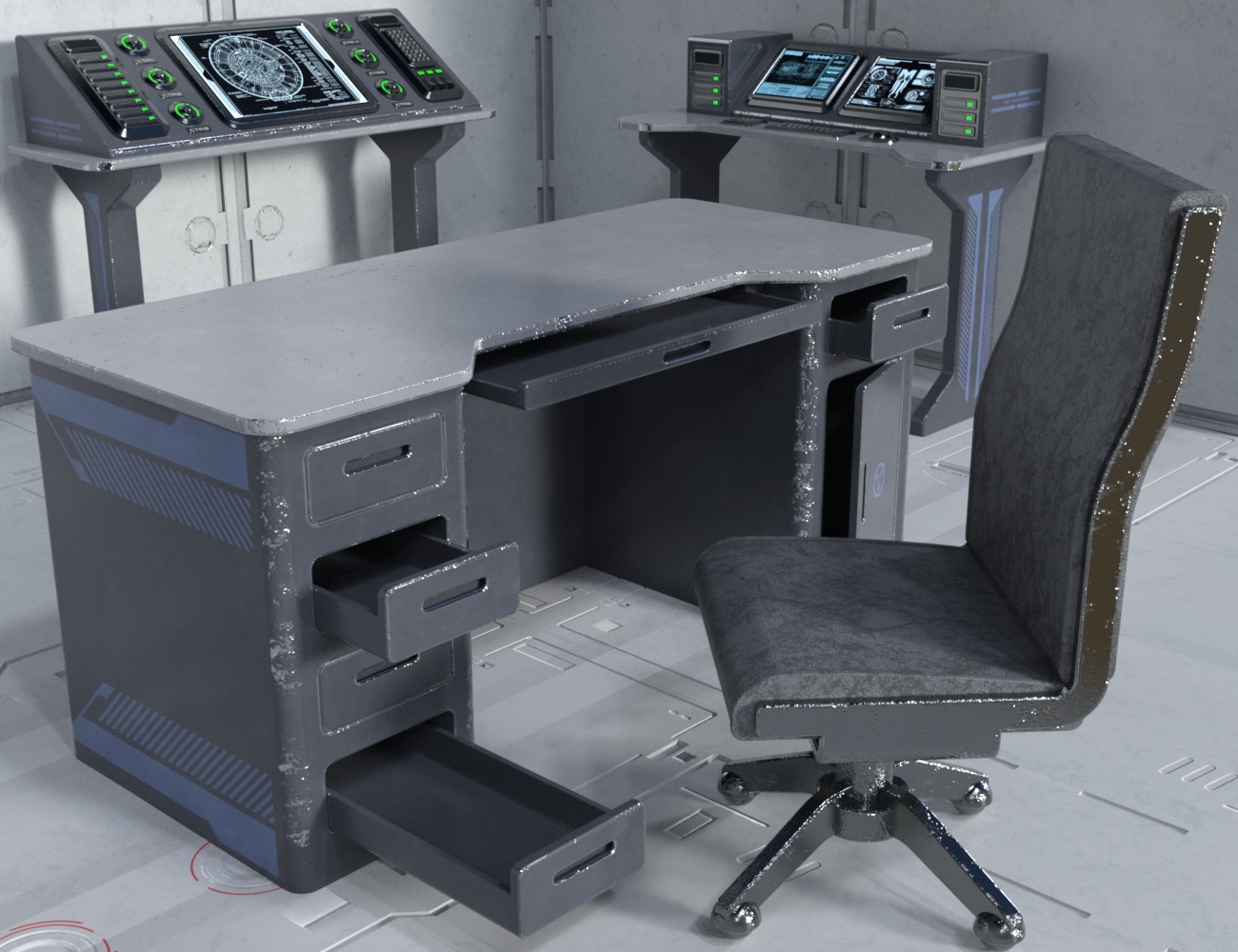 Sci-fi Desks and Chair Sci-fi Desks and Chair by: Nightshift3D, 3D Models by Daz 3D
