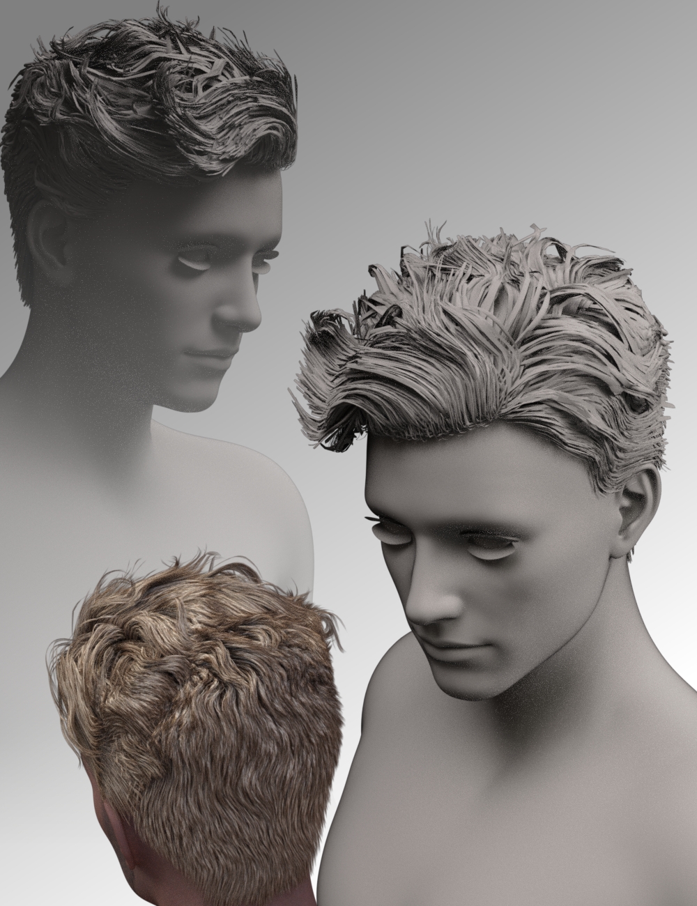 Cage Casual Waves Hair for Genesis 3 Male(s) by: Neftis3D, 3D Models by Daz 3D