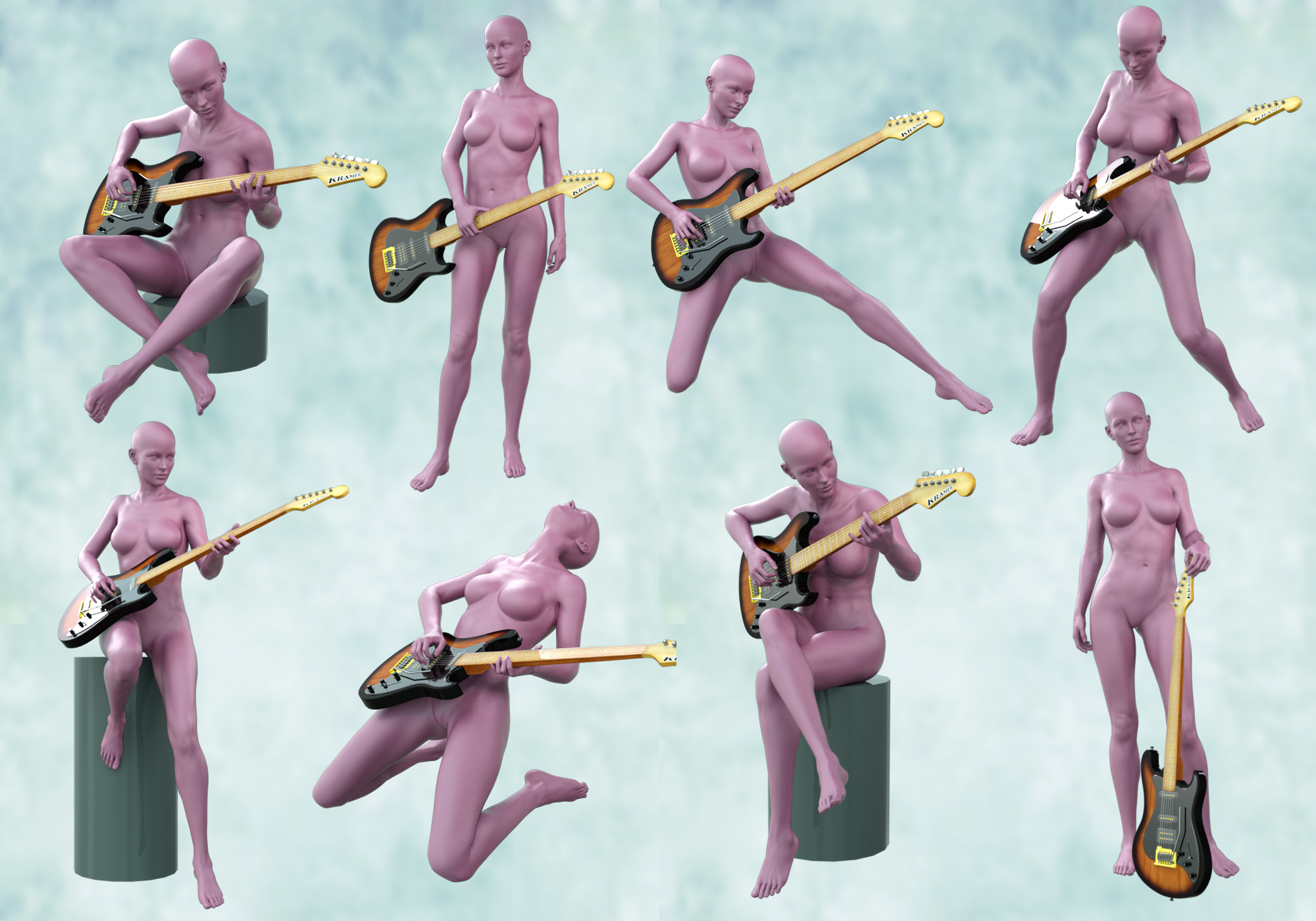 Guitar and Microphone with Poses for Genesis 8 Female and Victoria 8 by: aurorabreeze, 3D Models by Daz 3D
